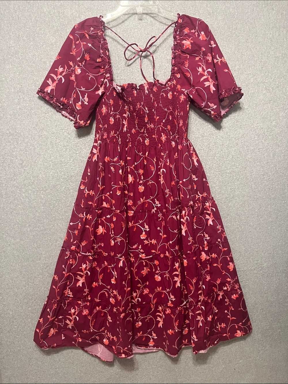 Hill House The Nesli Nap Dress Large Burgundy Botanical Cottagecore Boho - Picture 3 of 7